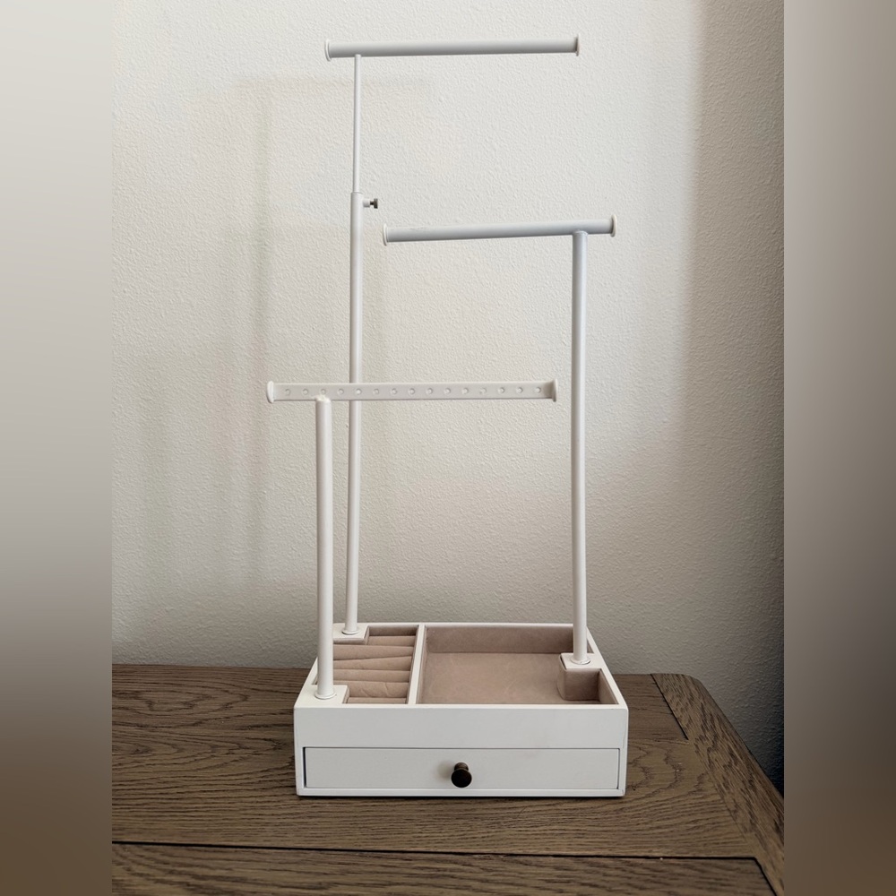 White Tiered Jewelry Organizer with Drawer